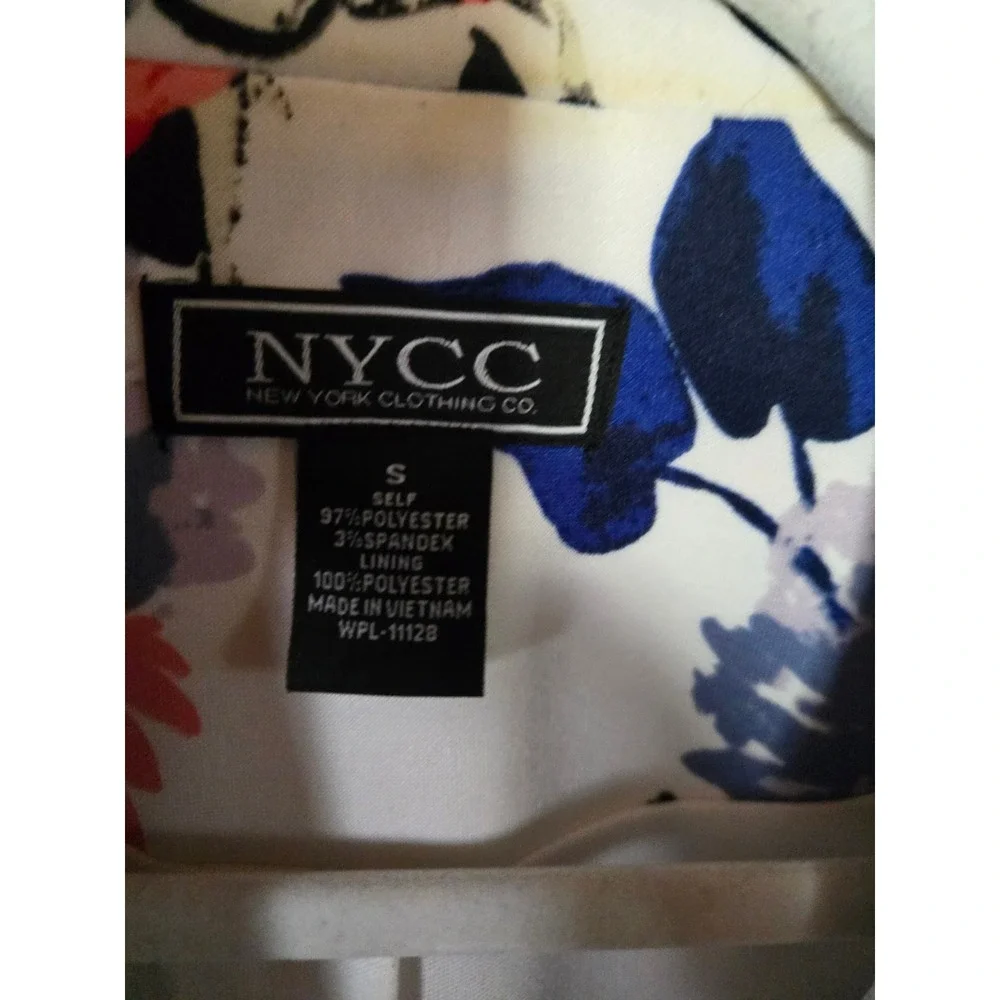 NYCC New York Clothing Co Floral Blazer White Red Blue 3/4 Sleeve Size S